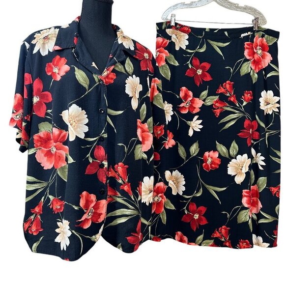 Alfred Dunner Dresses & Skirts - Alfred Dunner Vintage Tropical Floral Red Black Green Skirt Set Size 20W